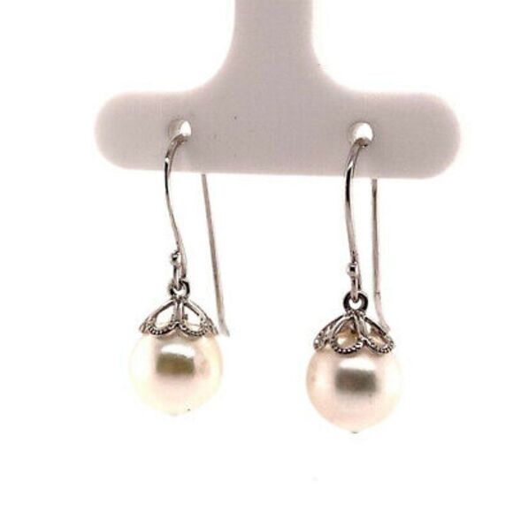 Akoya Pearl Earrings 14 KT Yellow Gold 9.16 mm Certified $1,390 017528 - Picture 6 of 7